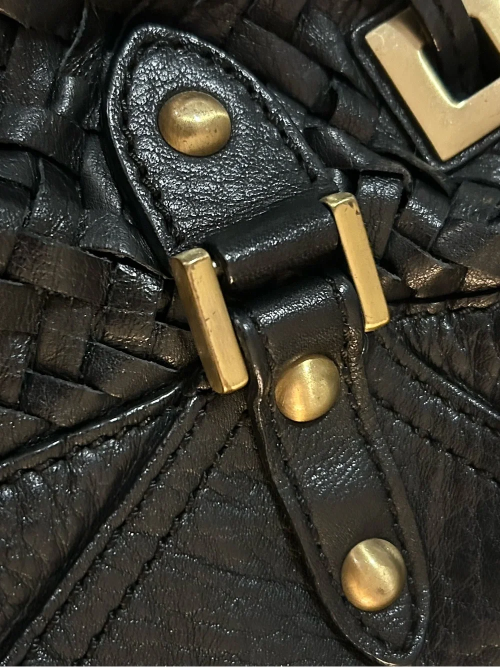 Cole Haan Black Woven Leather Large Hobo with Gold Accents